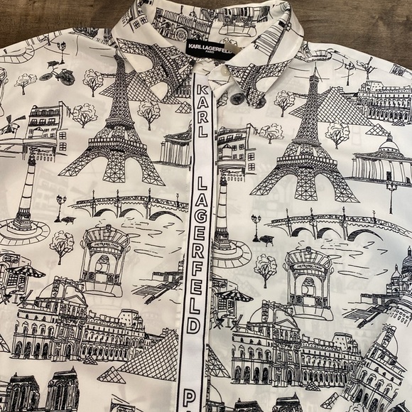 Karl Lagerfeld Parisian Cityscape Icon Graphic Button Down Blouse - Picture 5 of 8